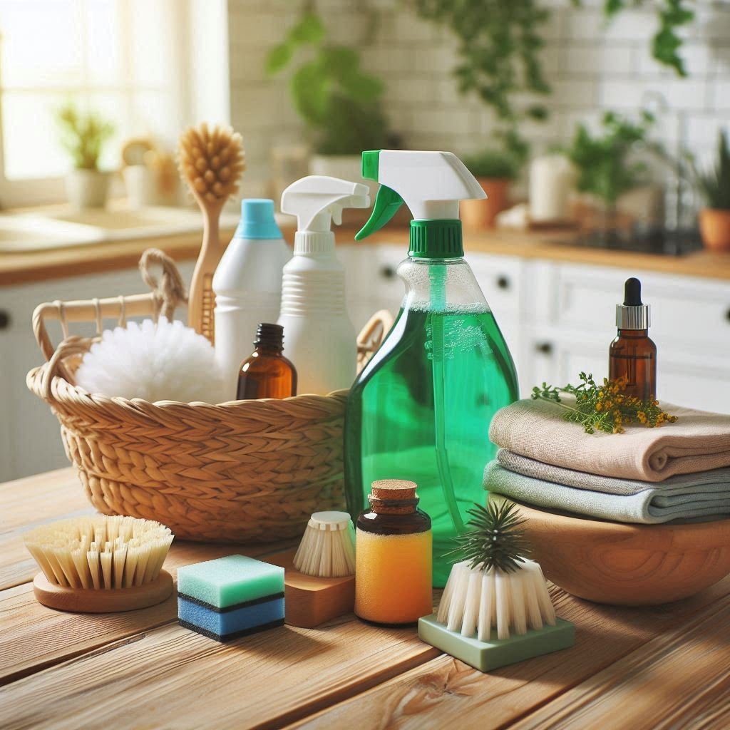 eco-friendly cleaning products in a toxin-free home environment
